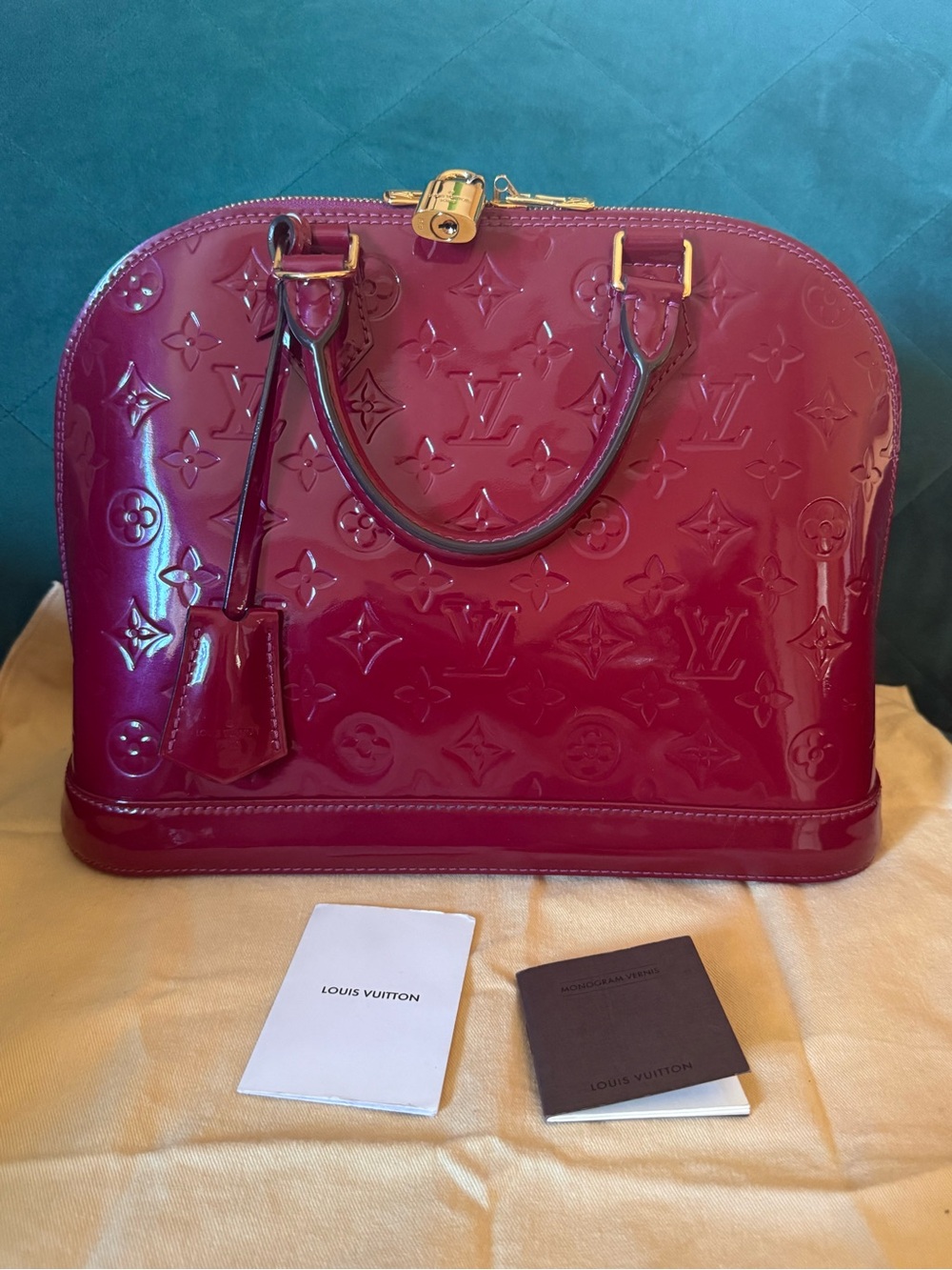 Louis Vuitton Vernis Alma PM Satchel in Deep Raspberry